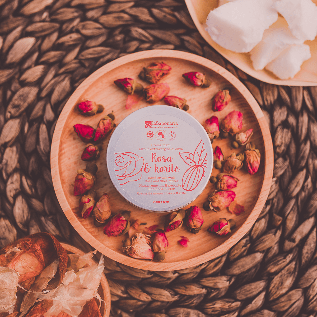 Crema Mani Nutriente e Rigenerante per pelli secche. Non unge - Rosa e Karité