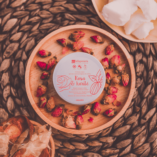 Crema Mani Nutriente e Rigenerante per pelli secche. Non unge - Rosa e Karité