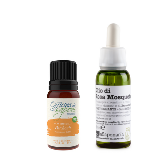 Olio essenziale di Patchouli + Olio di Rosa Mosqueta