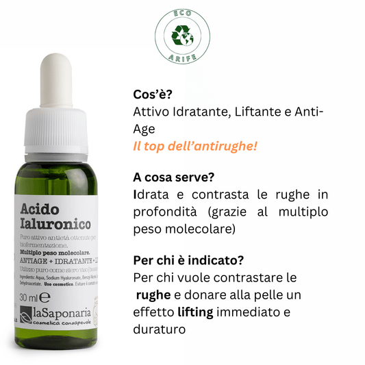 Acido Ialuronico - Siero viso Antiage, Idratante e Liftante - Eco Arife | Natural Beauty Care🍃🌏