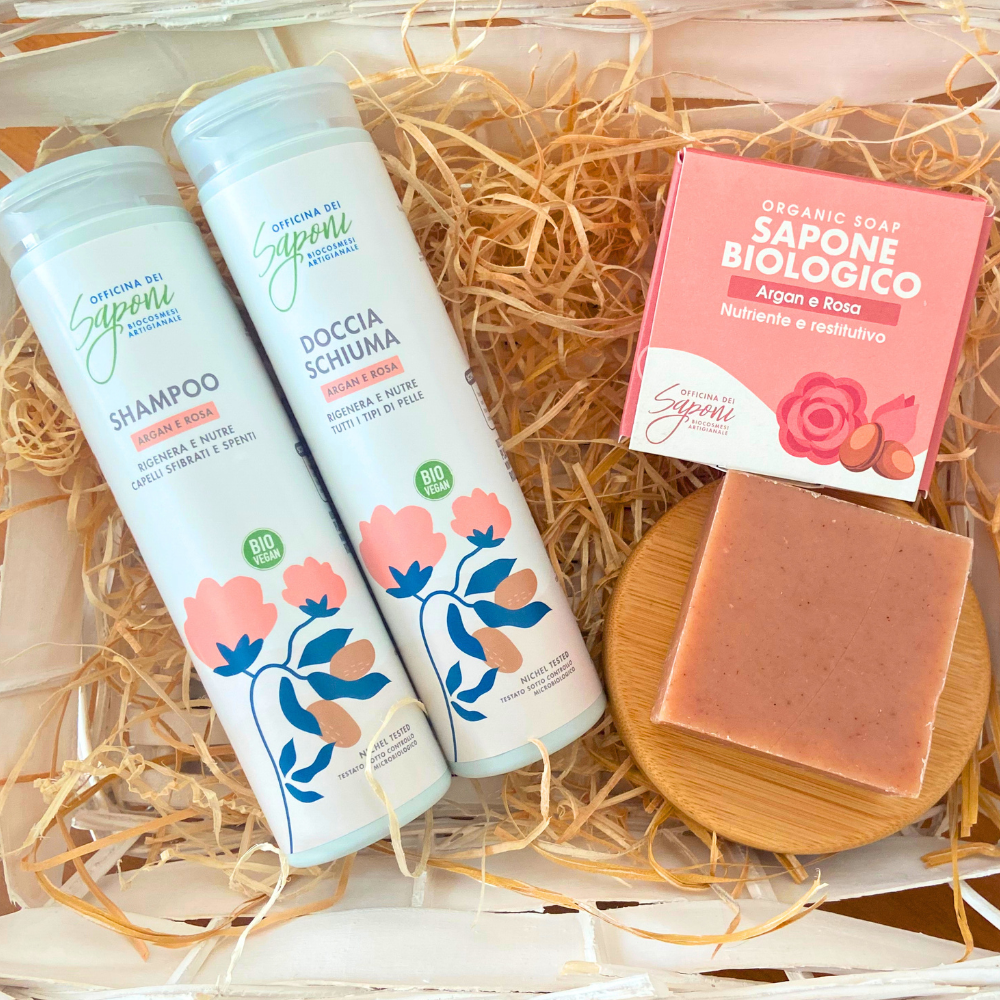 Sapone Biologico per il Viso, Mani e Corpo Nutriente ed Emolliente - Olio D'Argan e Rosa Canina