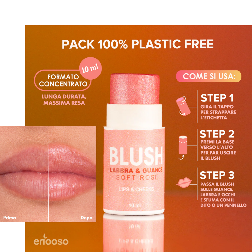 Blush in stick per guance, labbra e occhi, facilissimo da sfumare - cremoso, nutriente, idratante, luminoso e versatile SOFT ROSE