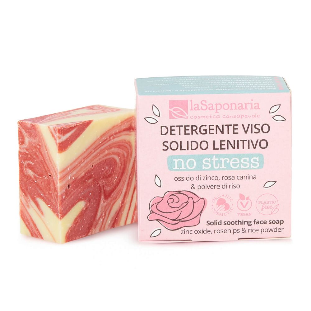 Detergente Viso Solido Lenitivo per pelle secca NO STRESS - Ossido di Zinco, Rosa Canina e Polvere di Riso