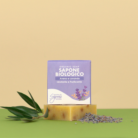 Sapone Biologico per Viso Mani e Corpo EMOLLIENTE ed ELASTICIZZANTE - Avena e Lavanda