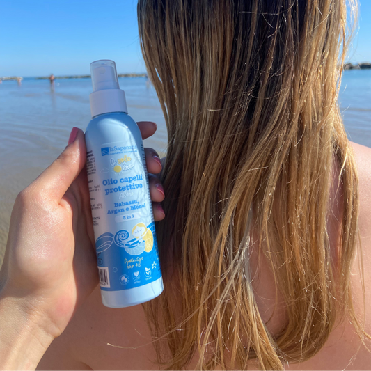 Olio per Capelli Protettivo da Sole, Cloro, Salsedine e Termoprotettore per phon e piastra