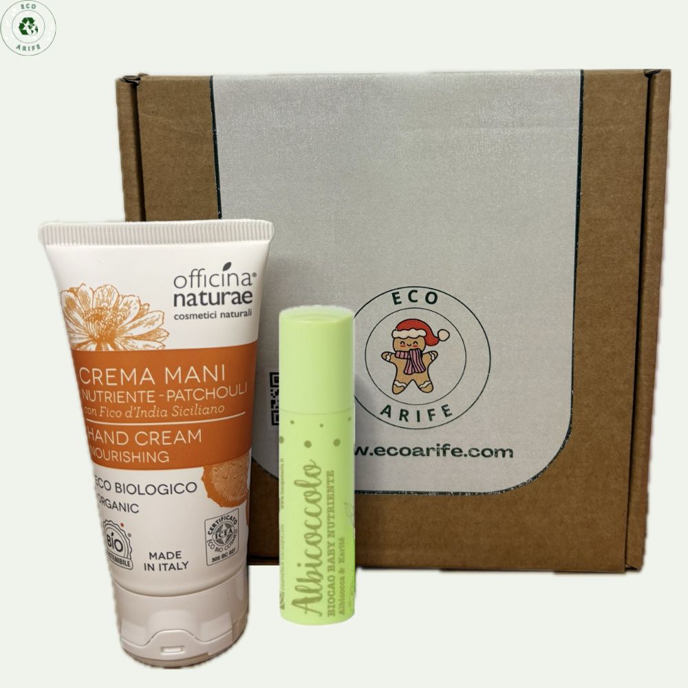 Dolce Natale: Crema Mani Nutriente PATCHOULI E FICO D'INDIA SICILIANO + Balsamo Labbra Nutriente Biocao Albicoccolo