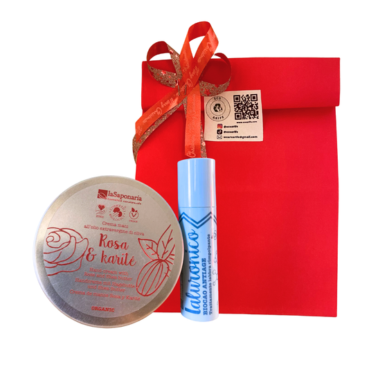 Dolce Natale - Crema mani nutriente e protettiva Rosa e Karité + Balsamo Labbra Idratante e rimpolpante all'acido ialuronico