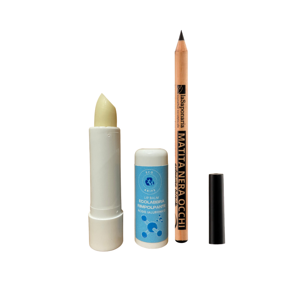 Dolce Natale: Matita Occhi Nero intenso con Olio di Jojoba + Balsamo Labbra Rimpolpante con Acido Ialuronico