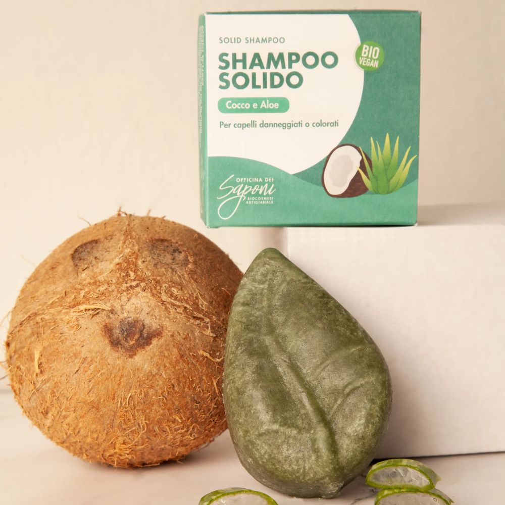 Shampoo solido bio per capelli colorati trattati e danneggiati Cocco e Aloe