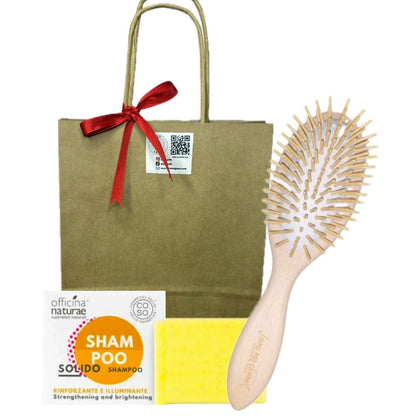 Dolce Natale: Spazzola in Legno per Capelli e Shampoo Solido Concentrato Rinforzante e Illuminante alla Castagna e Betulla Bio Mini Size Shampoo Solido Concentrato Rinforzante e Illuminante - Castagna e Betulla Bio mini Size