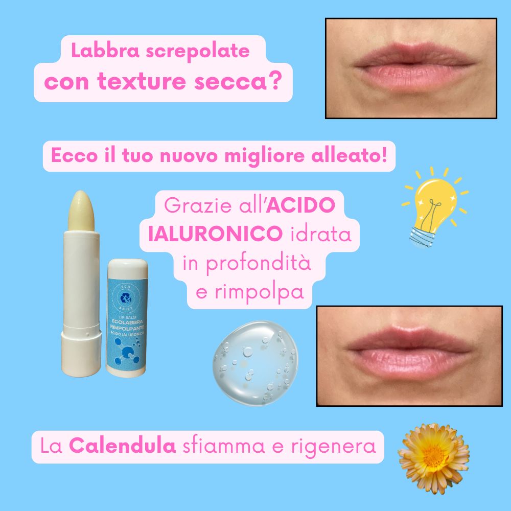 ECOLABBRA RIMPOLPANTE – Balsamo Naturale con Acido Ialuronico per labbra più morbide, piene e idratate