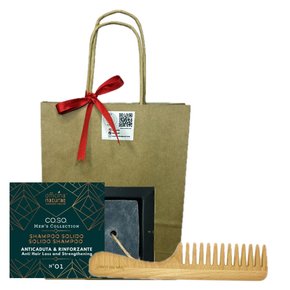 Dolce Natale: Shampoo Solido Anticaduta UOMO + Pettine in Legno